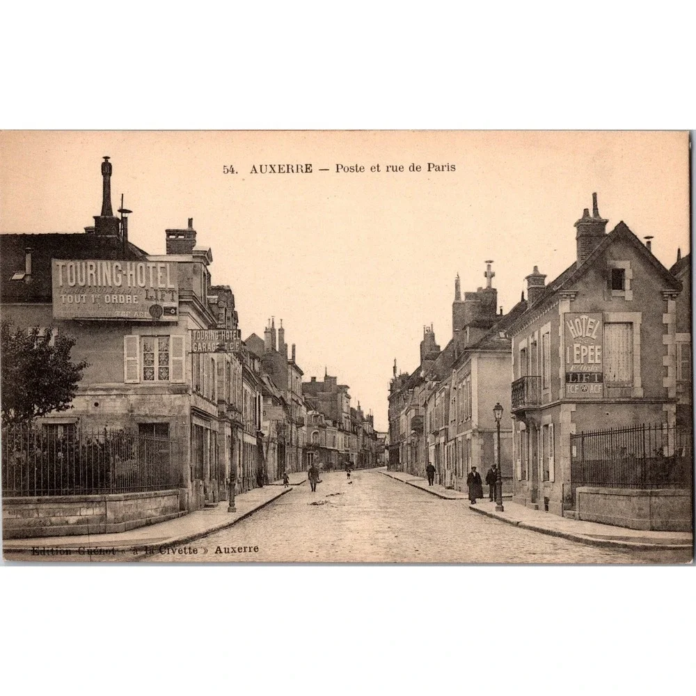 Vintage Auxerre France Rue‎ de Paris Postcard Touring Hotel 54